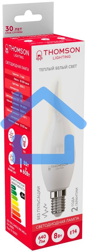 Лампа светодиодная Hiper THOMSON LED TAIL CANDLE 8W 640Lm E14 3000K TH-B2027