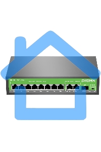 Коммутатор Digma DSP208G-2G-1S-T120 (L2) 10x1Gbит/с 1SFP 8PoE 8PoE+ 120W неуправляемый