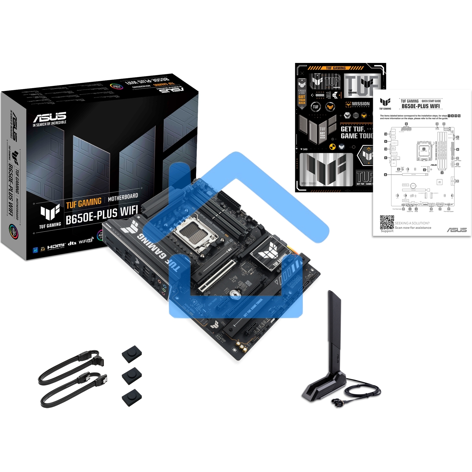 Материнская плата ASUS TUF GAMING B650E-PLUS WIFI, AM5, AMD B650, 4xDDR5, 4xSATA, 3xM.2, 1xPCIe 5.0 x16, 1xPCIe 4.0 x4, 2xPCIe 4.0 x1, 1xDisplayPort, 1xHDMI, 1x2.5Gb LAN, Wi-Fi 6E, Bluetooth 5.3, 1xUSB-C 20Gbps, 3xUSB-A 10Gbps, 6xUSB-A 2.0, 5x3.5 мм, 7.1,