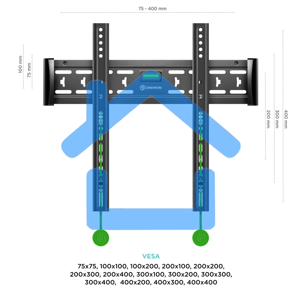 Кронштейн ONKRON FM5 / 32-55'' макс 400*400 наклон 0º от стены: 29мм макс вес 56,8кг
