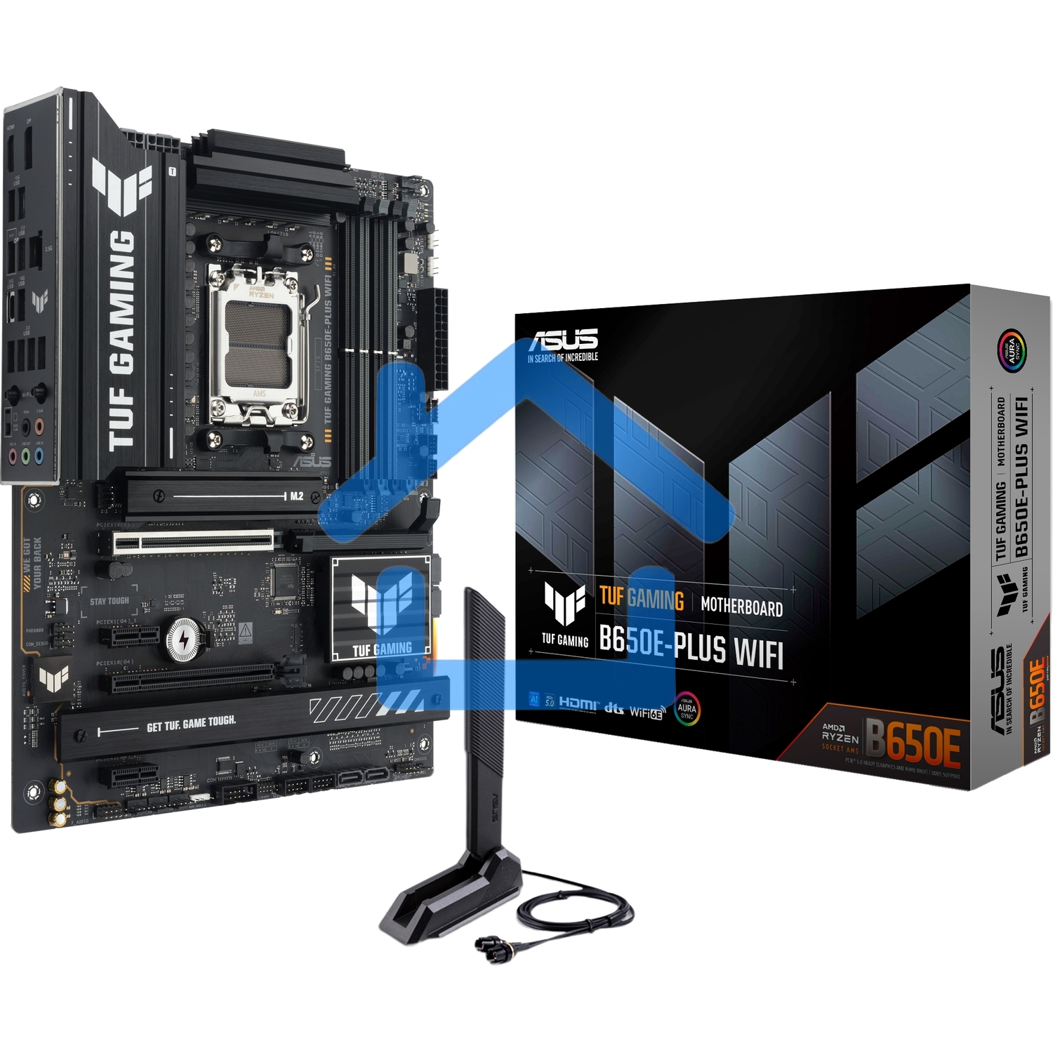 Материнская плата ASUS TUF GAMING B650E-PLUS WIFI, AM5, AMD B650, 4xDDR5, 4xSATA, 3xM.2, 1xPCIe 5.0 x16, 1xPCIe 4.0 x4, 2xPCIe 4.0 x1, 1xDisplayPort, 1xHDMI, 1x2.5Gb LAN, Wi-Fi 6E, Bluetooth 5.3, 1xUSB-C 20Gbps, 3xUSB-A 10Gbps, 6xUSB-A 2.0, 5x3.5 мм, 7.1,