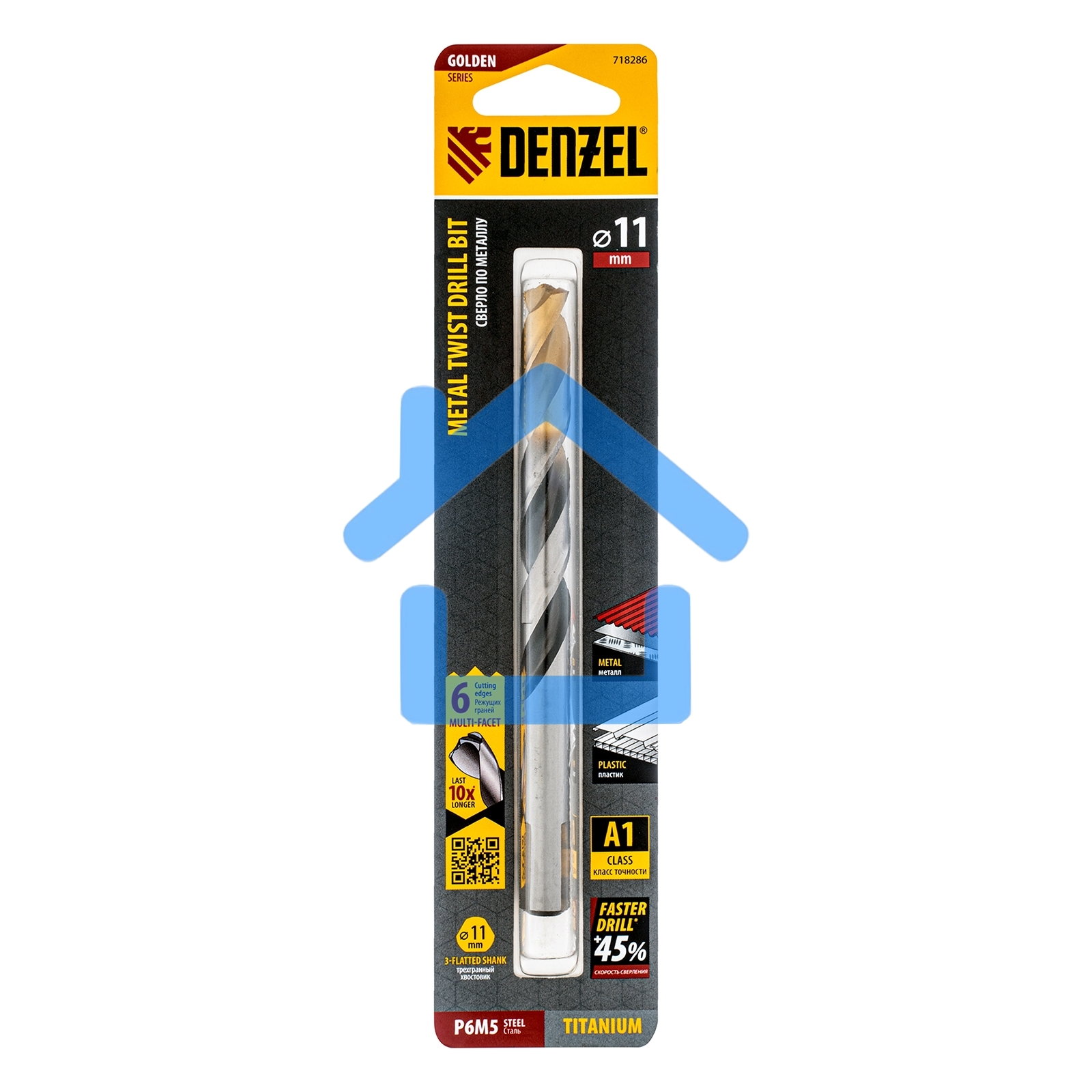 Сверло спиральное по металлу 11 x 142мм, Р6М5, Golden Tip, многогранная заточка Denzel