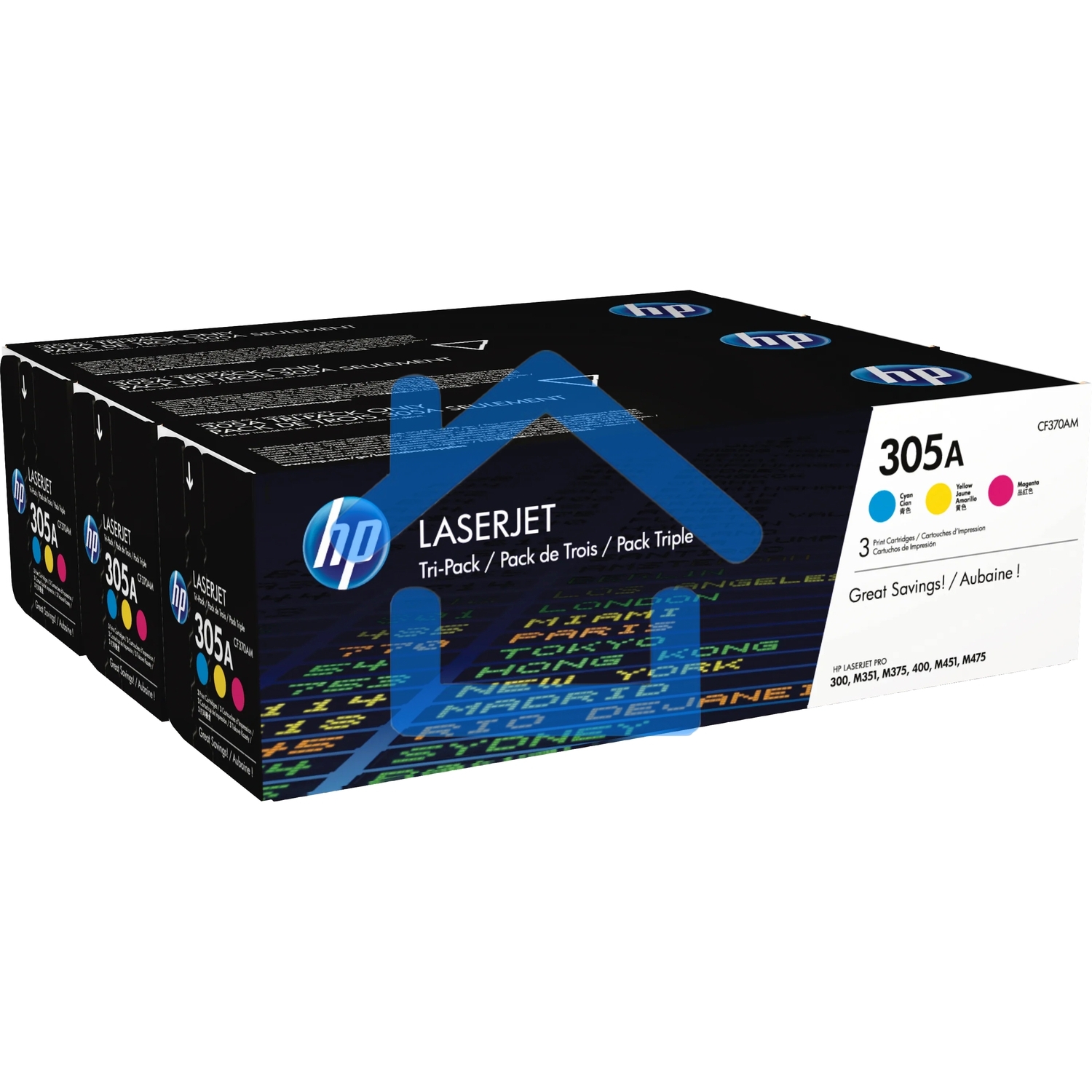 Картридж лазерный набор HP CF370AM № 305A голубой/пурпурный/желтый CLJ M451 (CE411A+CE412A+CE413A)