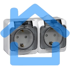 Розетка 2-м ОП Этюд с заземл. защ. шторки IP44 белый SchE PA16-244B