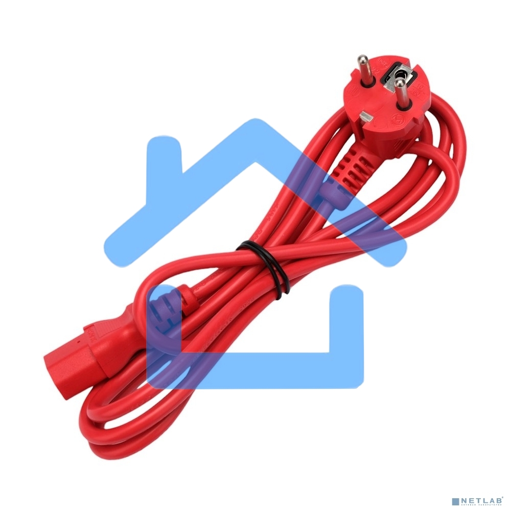 Кабель питания Cablexpert Россия PC-186-VDE-R-1.8M, Schuko-C13, 3x0.75мм2, 10A, с заземлением, медь, 1.8м, красный, пакет