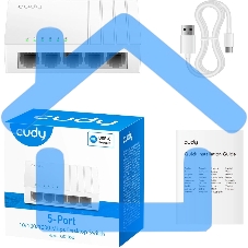 Коммутатор 5-Port Gigabit Desktop Switch, 5 10/100/1000M RJ45 Ports, Loop Detection, Desktop Plastic Case, Power Saving, Plug & Play, Wall-Mount, Power Adapter Not Included