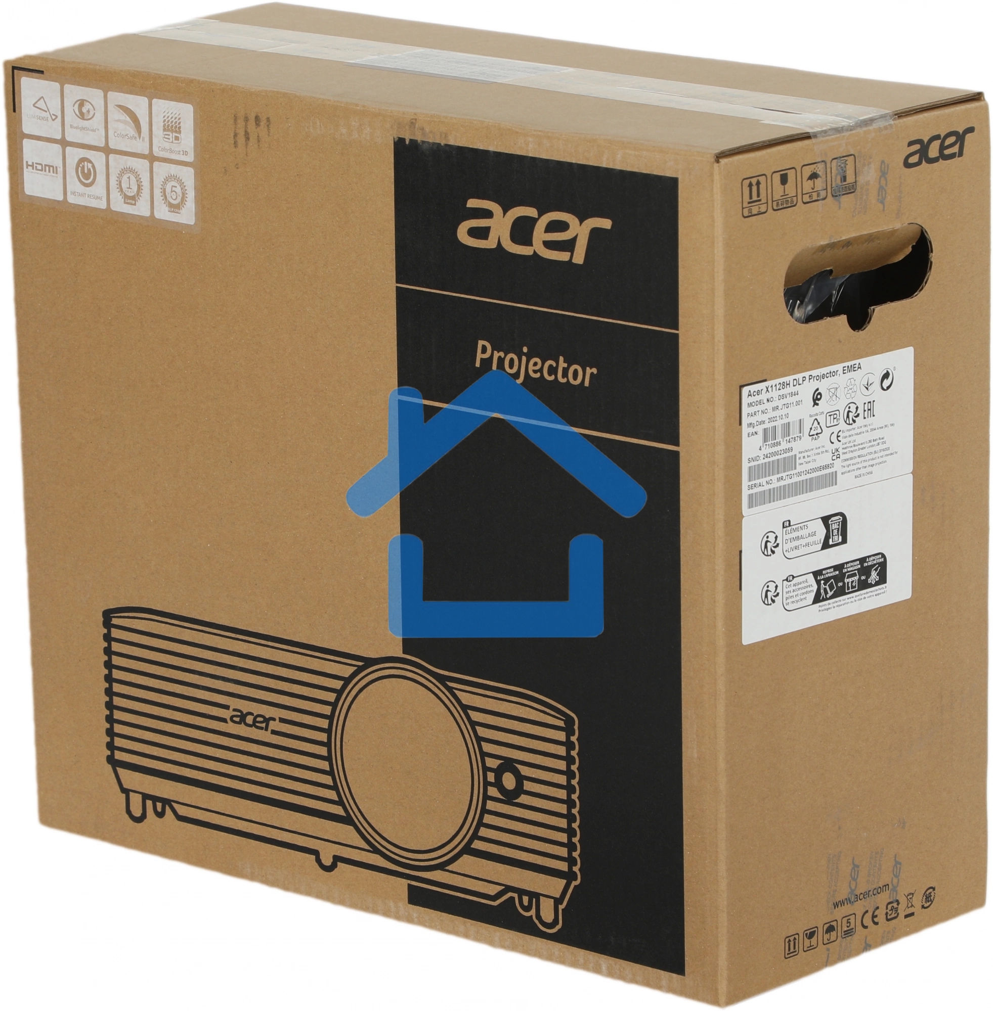 Проектор Acer X1128H, DLP, SVGA, 4800 Lm, 20000:1, EMEA, 2.7 Kg, EURO Power