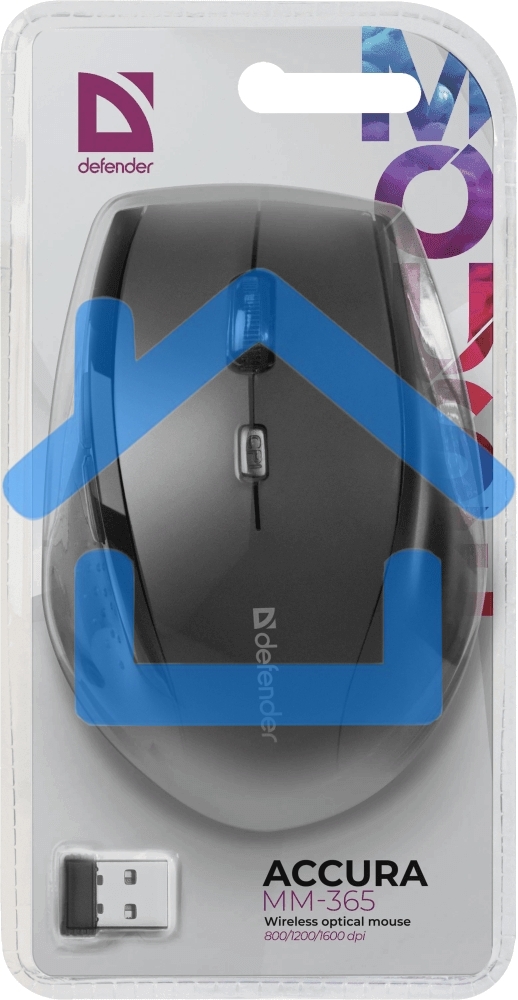 Мышь беспроводная Defender Accura MM-365 черный, 1600 dpi, радиоканал, USB, кнопки - 6