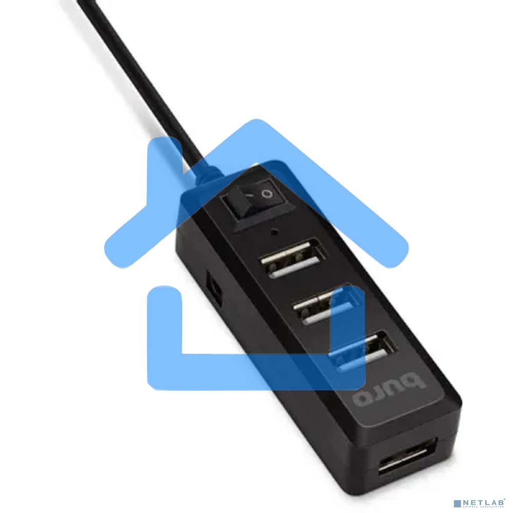 Разветвитель USB 2.0 Buro BU-HUB4-0.5L-U2.0 4порт. черный