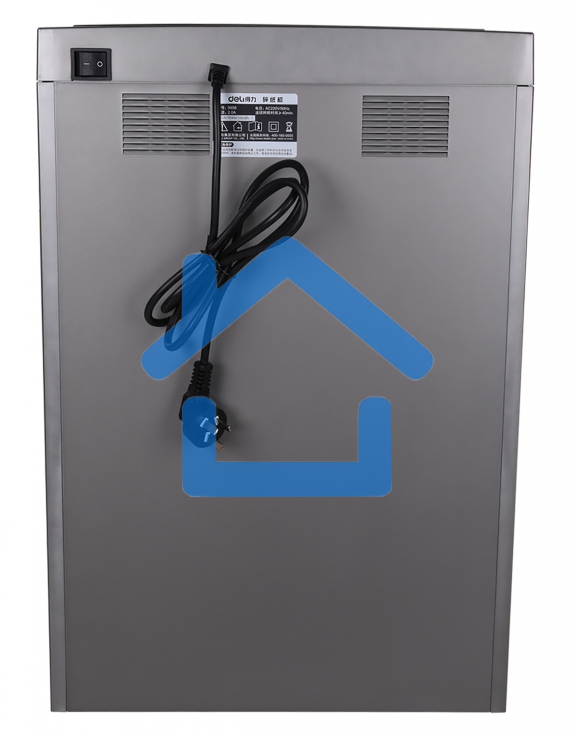 Шредер Deli 9907 серебристый с автоподачей (секр.P-4)/фрагменты/8лист./20лтр./скрепки/скобы/пл.карты/CD