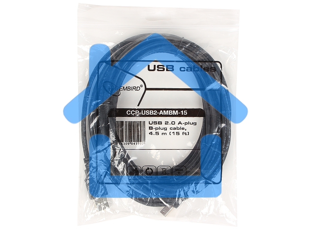 Кабель Gembird CCP-USB2-AMBM-15 USB 2.0 кабель PRO для соед. 4.5м AM/BM позол. контакты, пакет