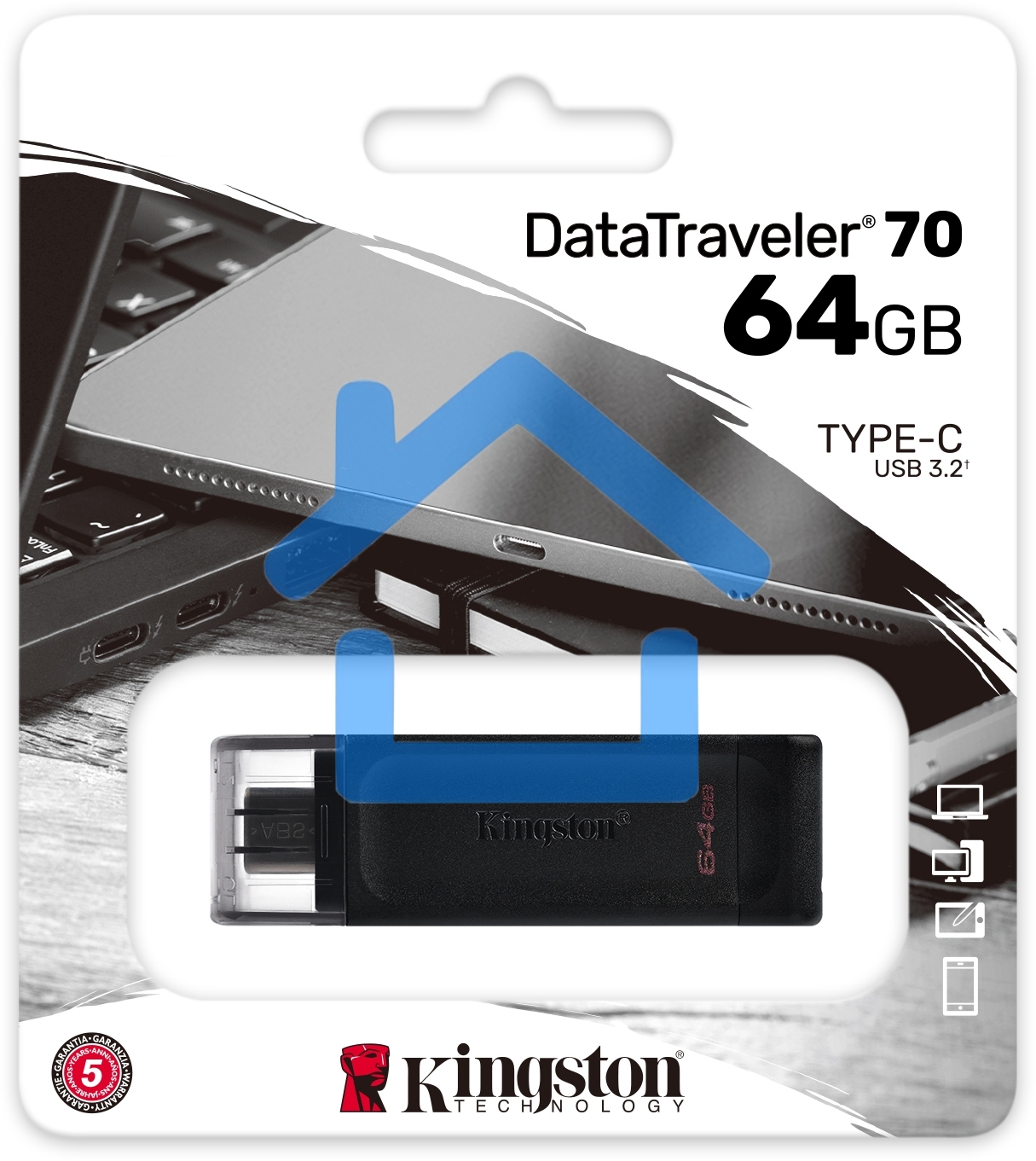 Флешка USB R/W Kingston 64Gb DataTraveler DT70 <DT70/64Gb>, USB-C 3.2 Gen 1