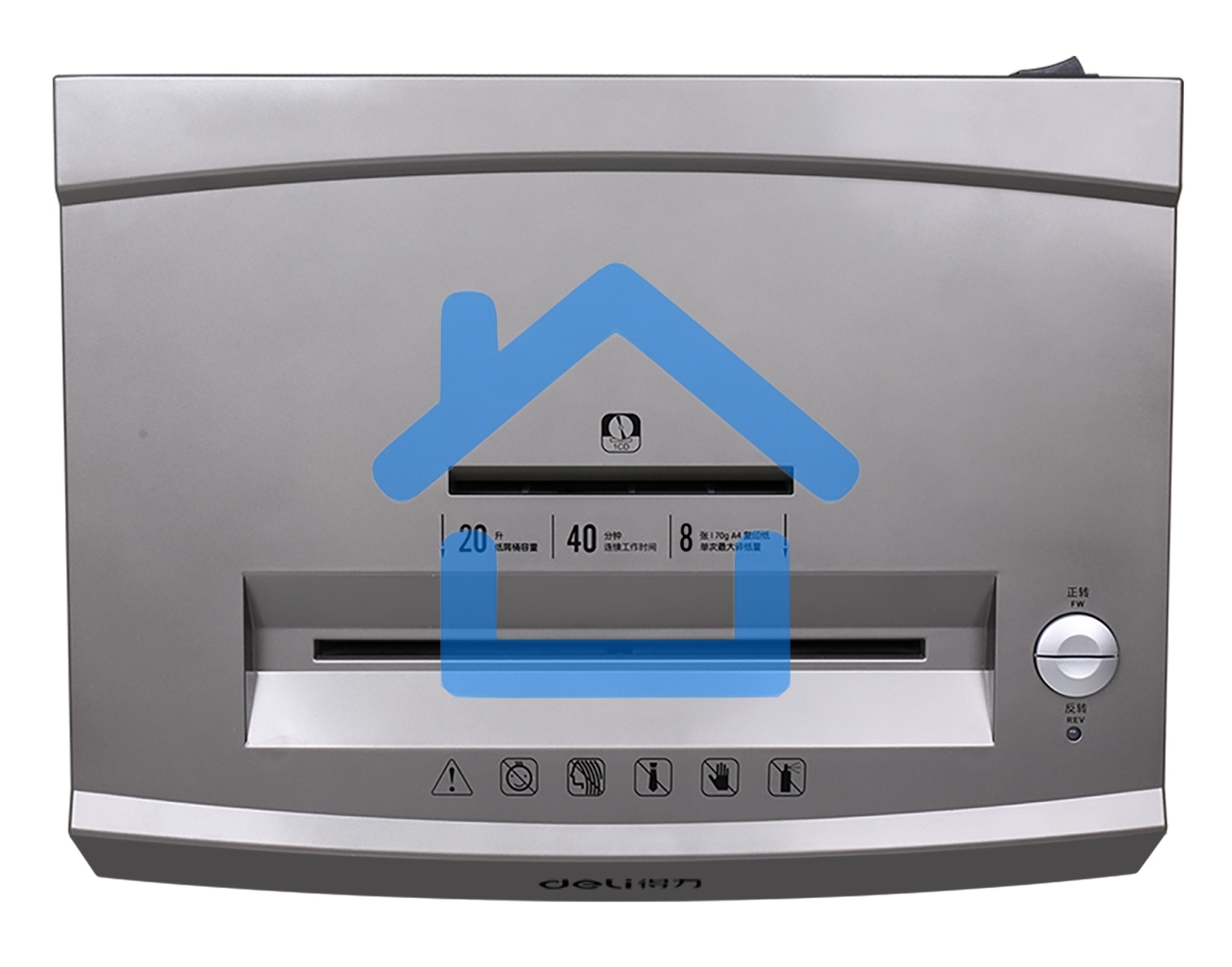 Шредер Deli 9907 серебристый с автоподачей (секр.P-4)/фрагменты/8лист./20лтр./скрепки/скобы/пл.карты/CD