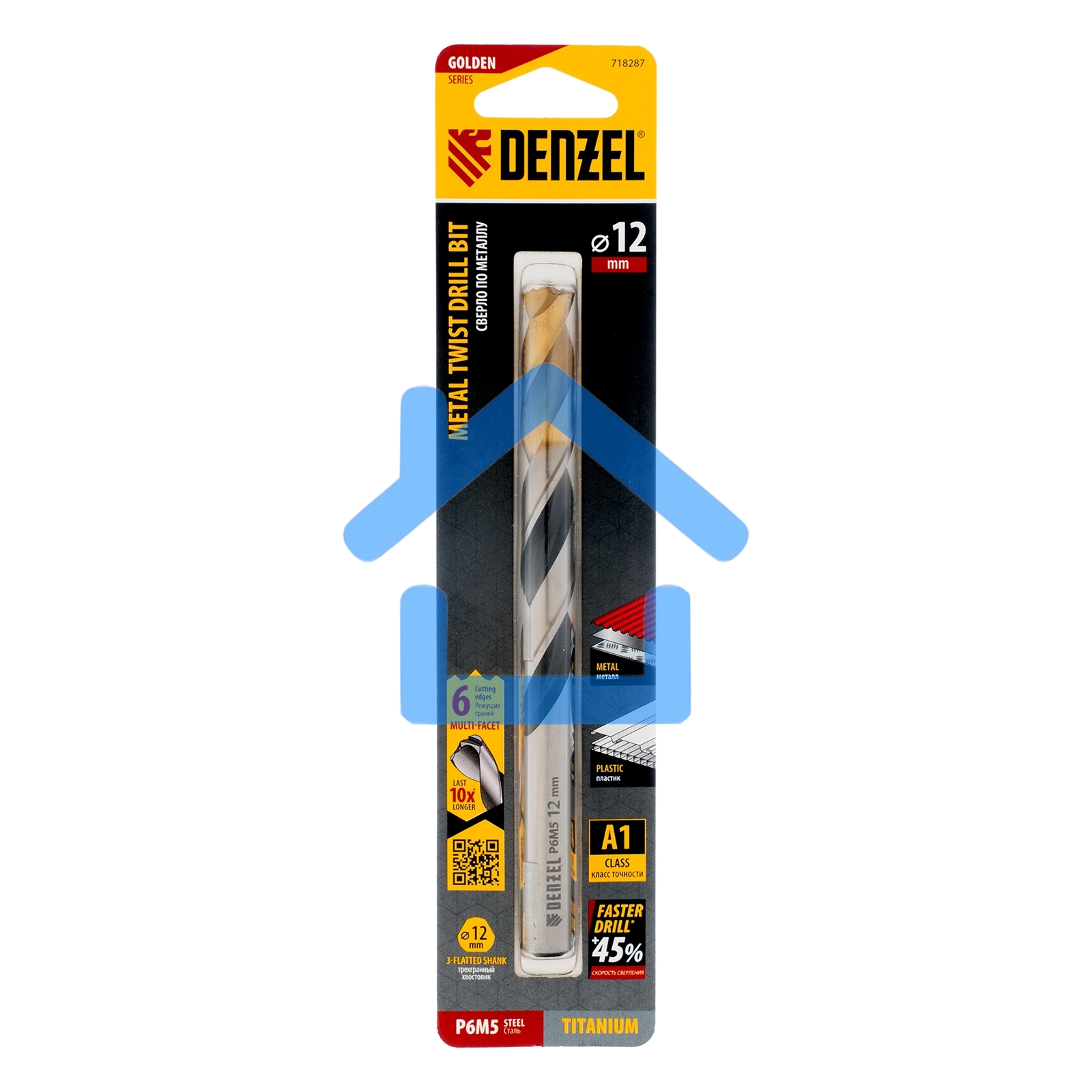 Сверло спиральное по металлу 12 x 151мм, Р6М5, Golden Tip, многогранная заточка Denzel