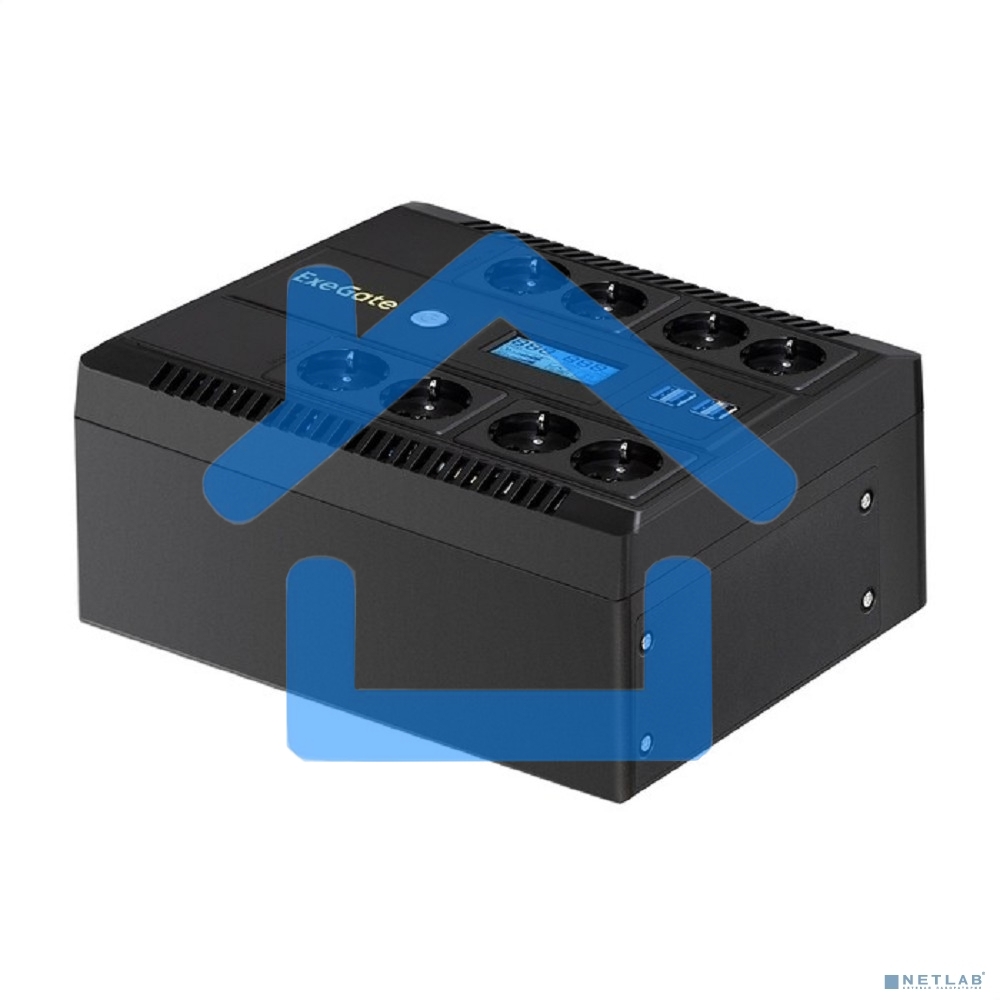 Источник бесперебойного питания ExeGate NEO Smart LHB-800.LCD.AVR.8SH.CH.RJ.USB 800VA/480W, LCD, AVR, 8*Schuko, USB, 4*USB-порта для зарядки, черный