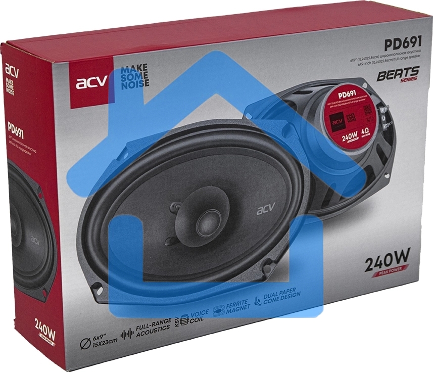 Колонки автомобильные ACV PD-691 BEATS (без решетки) 240Вт 91дБ 4Ом 16x23см (6x9дюйм) (ком.:2кол.) коаксиальные однополосные
