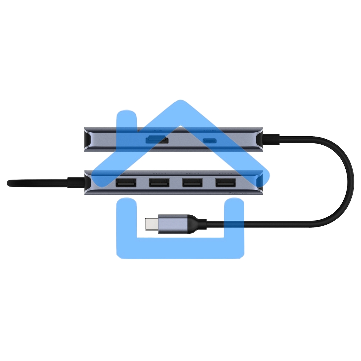 Концентратор USB-C Cudy UH500, 1 USB-C 3.0, 1x 4K@30Hz HDMI Port, 1x 100W USB-C port for PD Charging, 4x USB-A (UH500)