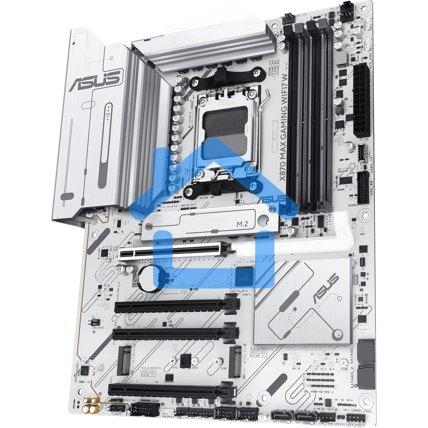 Материнская плата ASUS X870 MAX GAMING WIFI7 W, AM5, AMD X870, 4xDDR5, 4xSATA, 3xM.2, 1xPCIe 5.0 x16, 2xPCIe 4.0 x16, 1xPCIe 3.0 x16, 1xHDMI, 2xUSB Type-C (Display), 1x2.5Gb LAN, Wi-Fi 7, Bluetooth 5.4, 2xUSB-C 40Gbps, 1xUSB-A 10Gbps, 3xUSB-A 5Gbps, 4xUSB