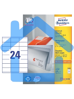 Этикетки самоклеящиеся Avery Zweckform 3422 A4, 70x35 мм, 24 шт, универсальная, 70 г/м2, 100 л, белый