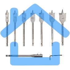 Набор сверл перовых по дереву 9 предметов: 14-16-18-20-22-25-30х152 мм, удлинитель, ключ угловой Kranz