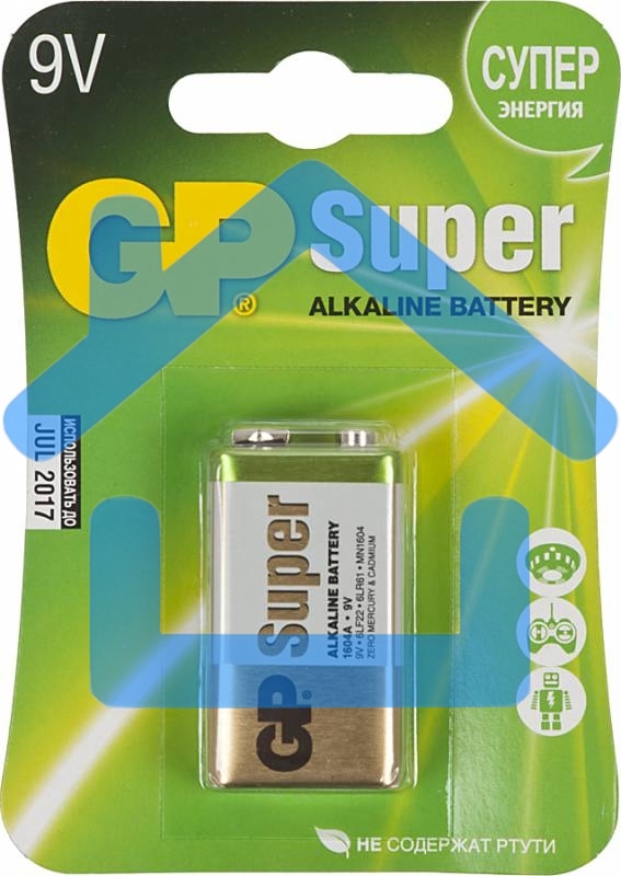 Алкалиновая батарейка GP Super Alkaline G-Tech 9V Крона - 1 шт. на блистере (1 шт.)
