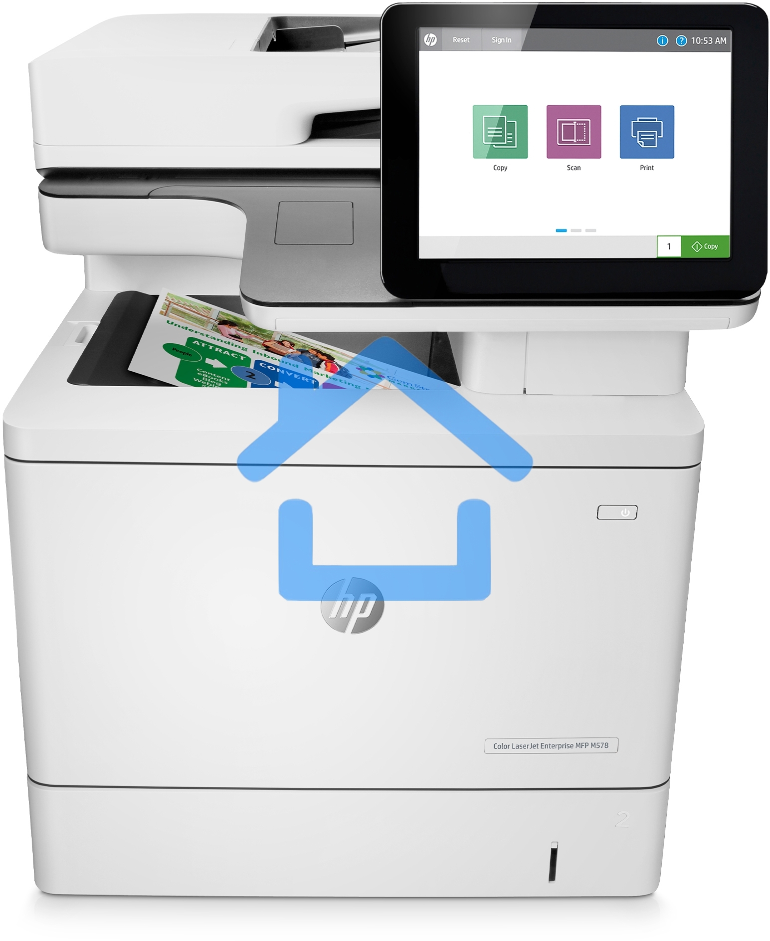 МФУ лазерное HP Color LaserJet Ent M578dn (7ZU85A), A4, цветной, печ. до 38 стр/мин., скан. до 43 стр/мин. (ч/б) 38 стр/мин. (цвет), 1200 x 1200 dpi (печать) 600x600dpi (скан.), USB, RJ-45, Air Print, Mopria