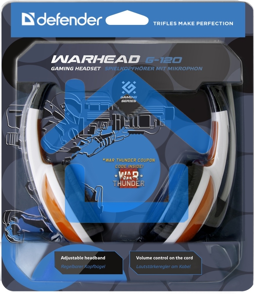 Наушники Defender Warhead G-120 красный/белый кабель 2 м