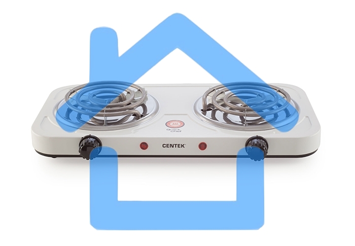 Электрическая плитка Centek CT-1509 (белая) 2конфорки ТЭН 140мм, 2000Вт, индикатор работы, усиленный корпус
