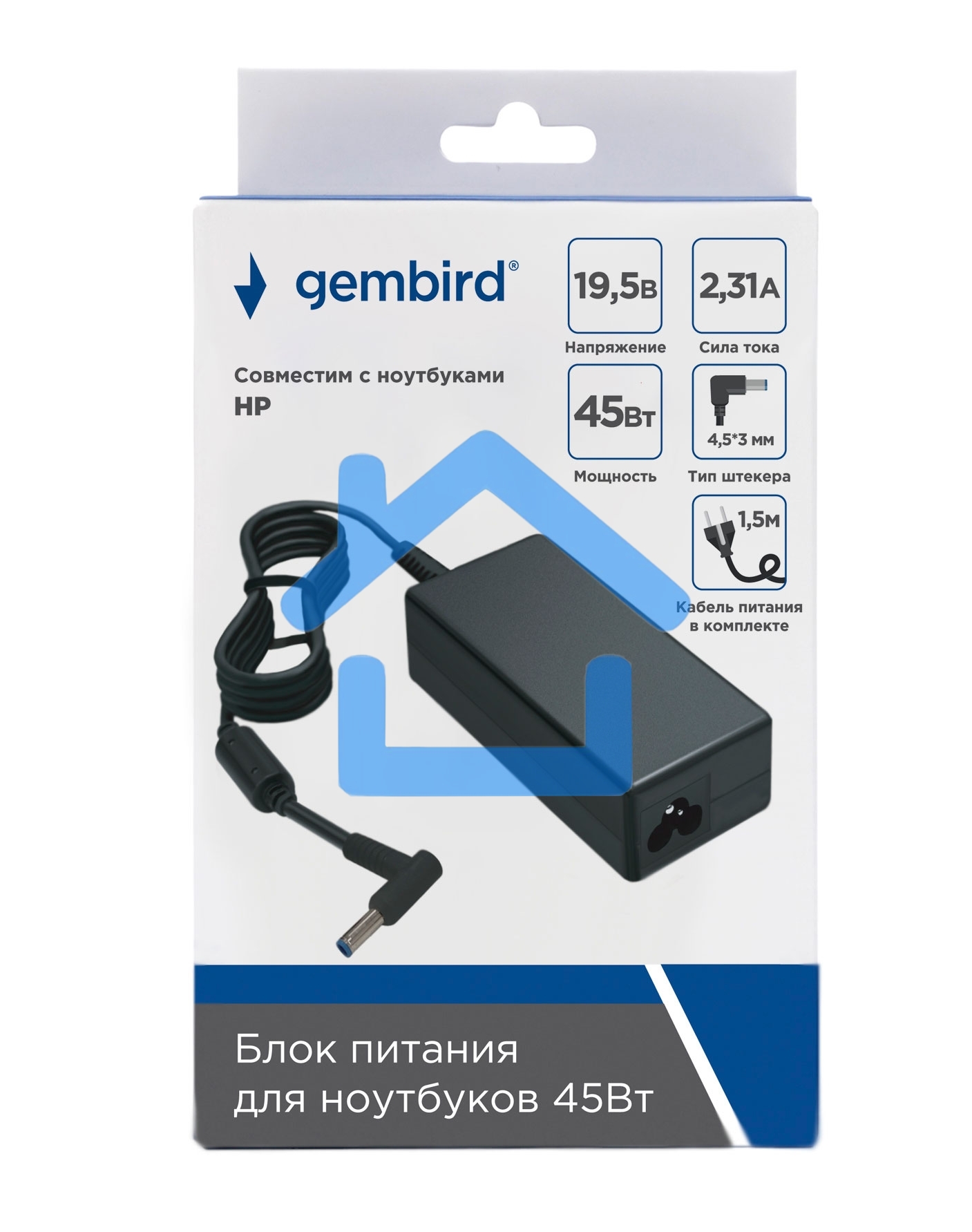 Блок питания Gembird для ноутбуков HP NPA-AC31, 19.5В/2.31А, 45Вт, штекер 4.5x3мм
