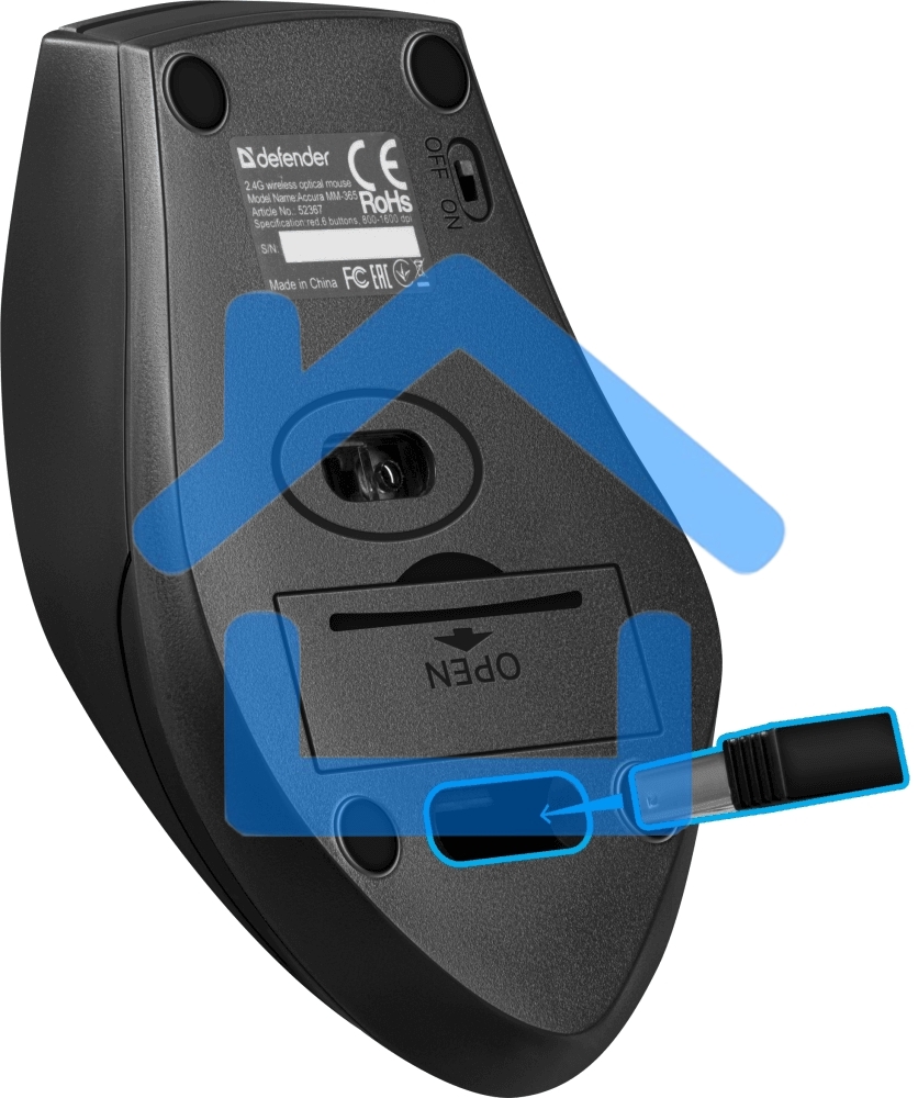 Мышь беспроводная Defender Accura MM-365 черный, 1600 dpi, радиоканал, USB, кнопки - 6