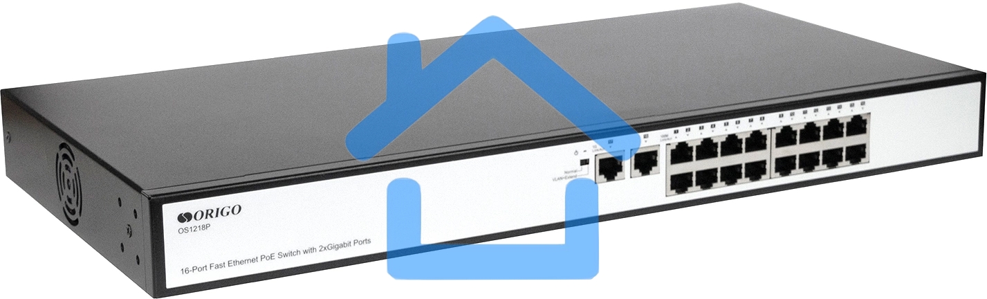 Неуправляемый PoE-коммутатор ORIGO OS1218P/190W/A1A 16x100Base-TX PoE+, 2x1000Base-T, PoE-бюджет 190 Вт, корпус металл