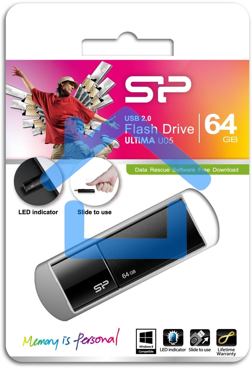 Флешка USB R/W 64Gb, Silicon Power Ultima U05, USB 2.0, черный