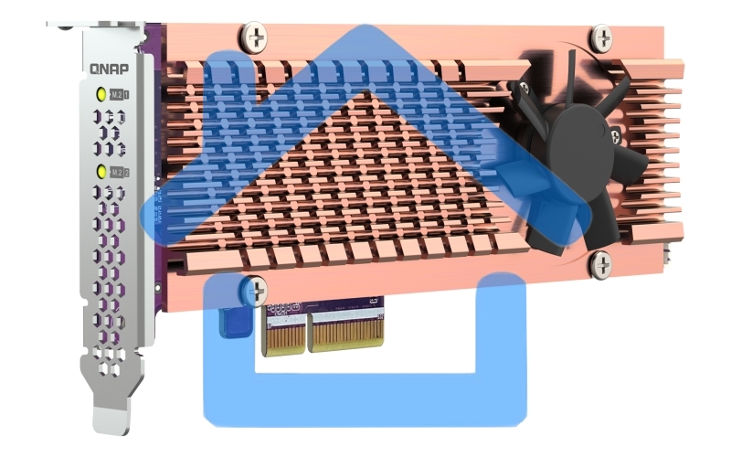 Плата расширения QNAP QM2-2P-344A 2 x M.2 22110 or 2280 PCIe (Gen3 x4) NVMe SSD slots, Low-profile flat and Full-height brackets included.