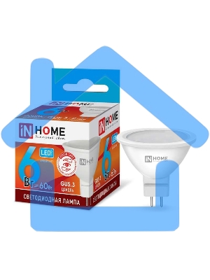 Лампа светодиодная LED-JCDR-VC 6Вт 230В GU5.3 4000К 525лм IN HOME 4690612020372