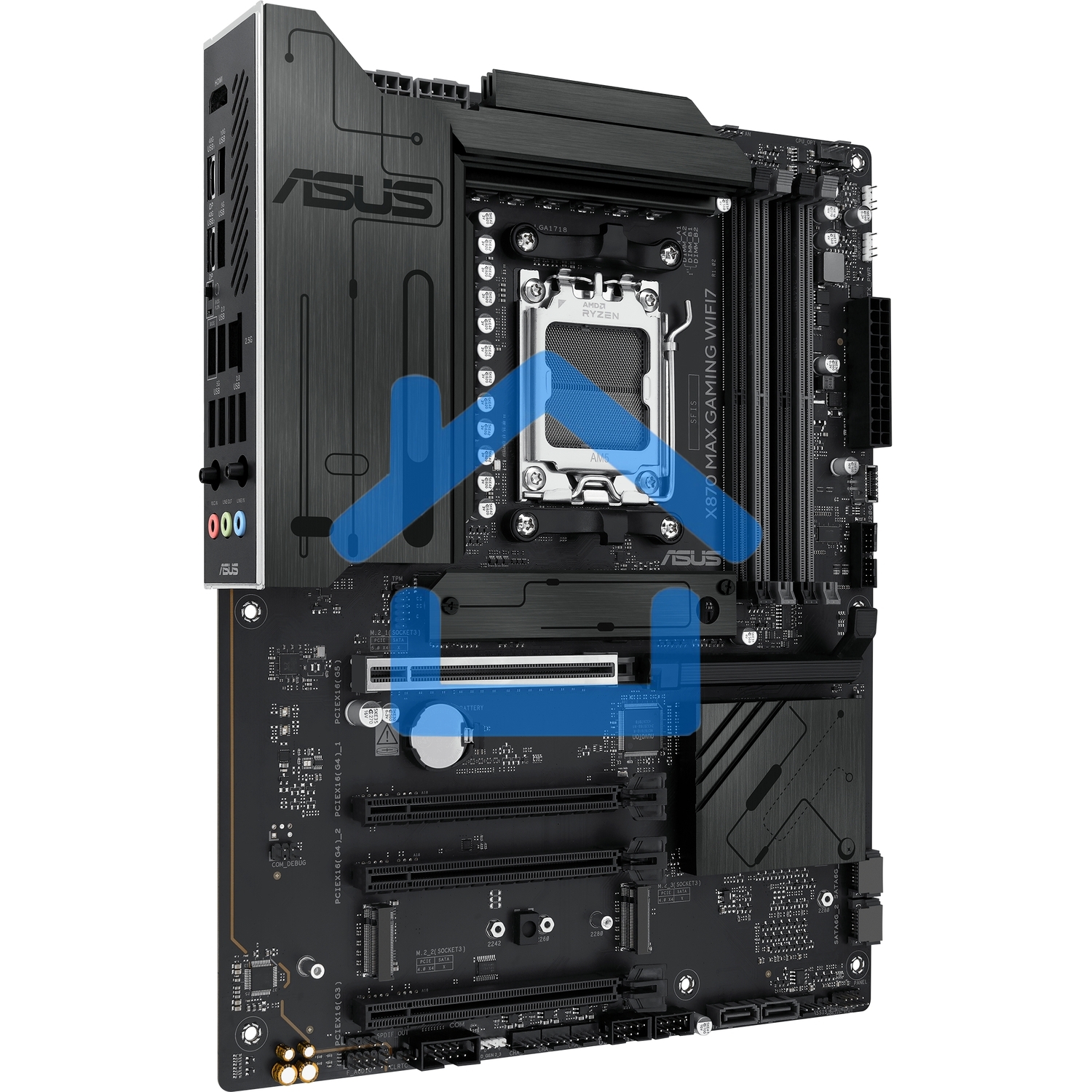 Материнская плата ASUS X870 MAX GAMING WIFI7, AM5, AMD X870, 4xDDR5, 4xSATA, 3xM.2, 1xPCIe 5.0 x16, 2xPCIe 4.0 x16, 1xPCIe x1, 1xHDMI, 2xUSB-C 40Gbps (USB4), 1xUSB-A 10Gbps, 3xUSB-A 5Gbps, 4xUSB-A 2.0, 1x2.5Gb LAN, Wi-Fi 7, Bluetooth 5.4, 3x3.5 мм, 7.1, A