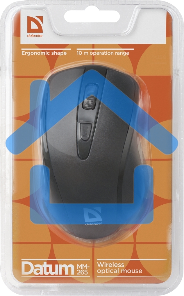 Мышь беспроводная Defender Datum MM-265 черный, 1600 dpi, радиоканал, USB, кнопки - 4