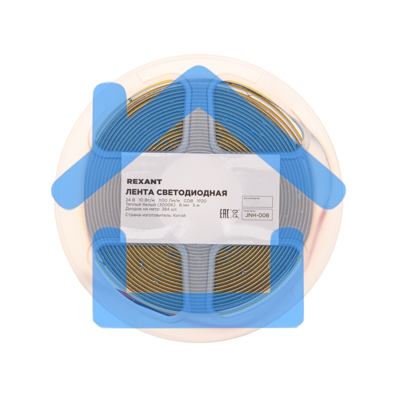 Лента светодиодная 24В, COB 10Вт/м, 384 LED/м, 3000K, 8мм, 5м, IP20 Rexant