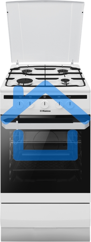 Плита газовая Hansa FCGW51003 белый, конфорок 4 шт, духовка 56 л, 50 см x 85 см x 60 см