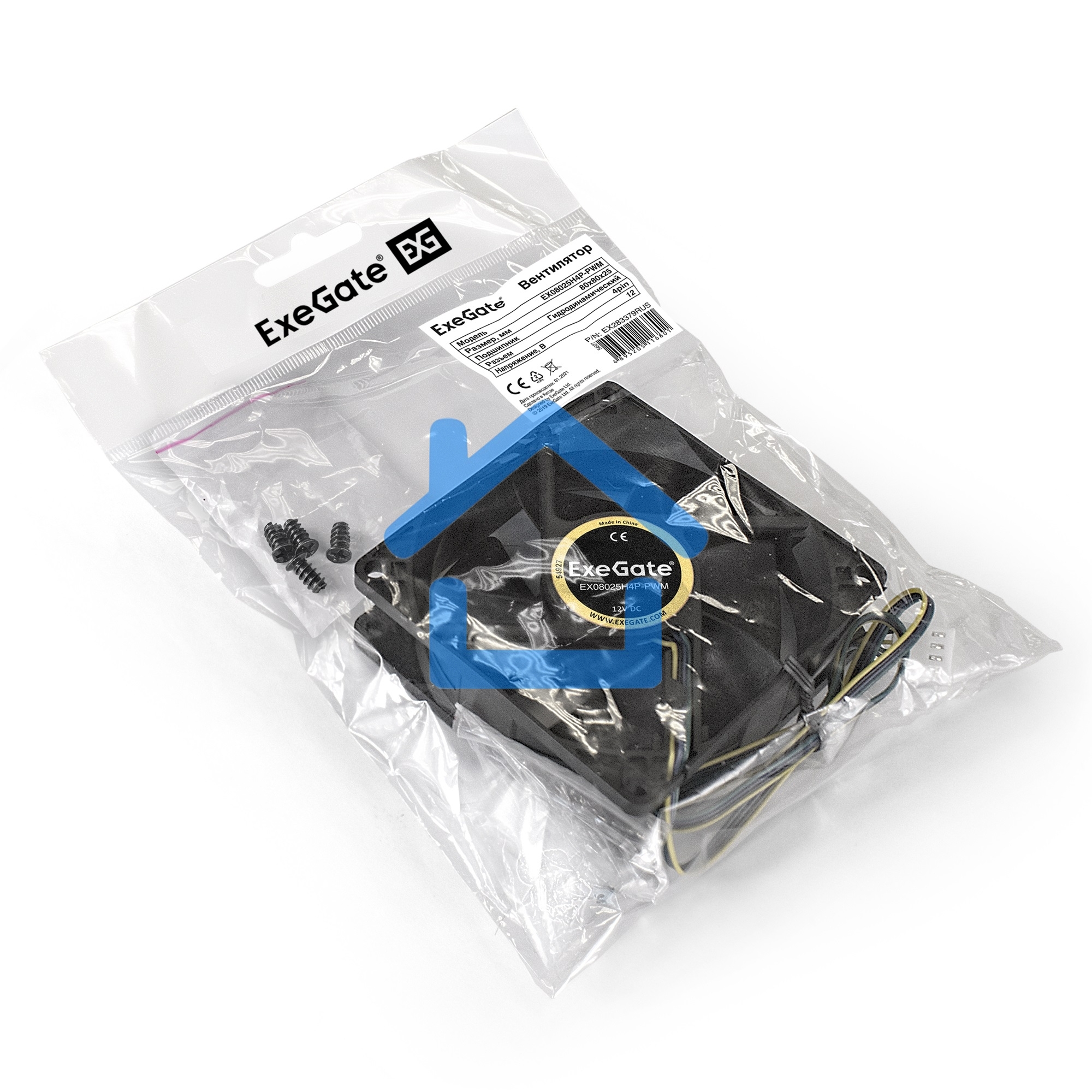Вентилятор для корпуса ExeGate E08025H4P-PWM черный, 80 мм, 2300 об/мин, 23 дБ, 4 pin