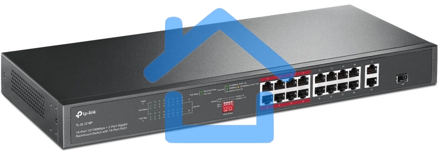 Коммутатор TP-Link 16-port 10/100Mbps + 2-port Gigabit unmanaged switch with 16 PoE+ ports, compliant with 802.3af/at PoE, 150W PoE budget,  support 250m Extend Mode, priority mode and Isolation mode, rackmount, plug and play.