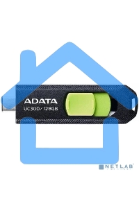 Флешка USB ADATA UC300 (ACHO-UC300-128G-RBK/GN), 128 Gb, Type-C USB 3.2, R/W 100/30, черный/зеленый