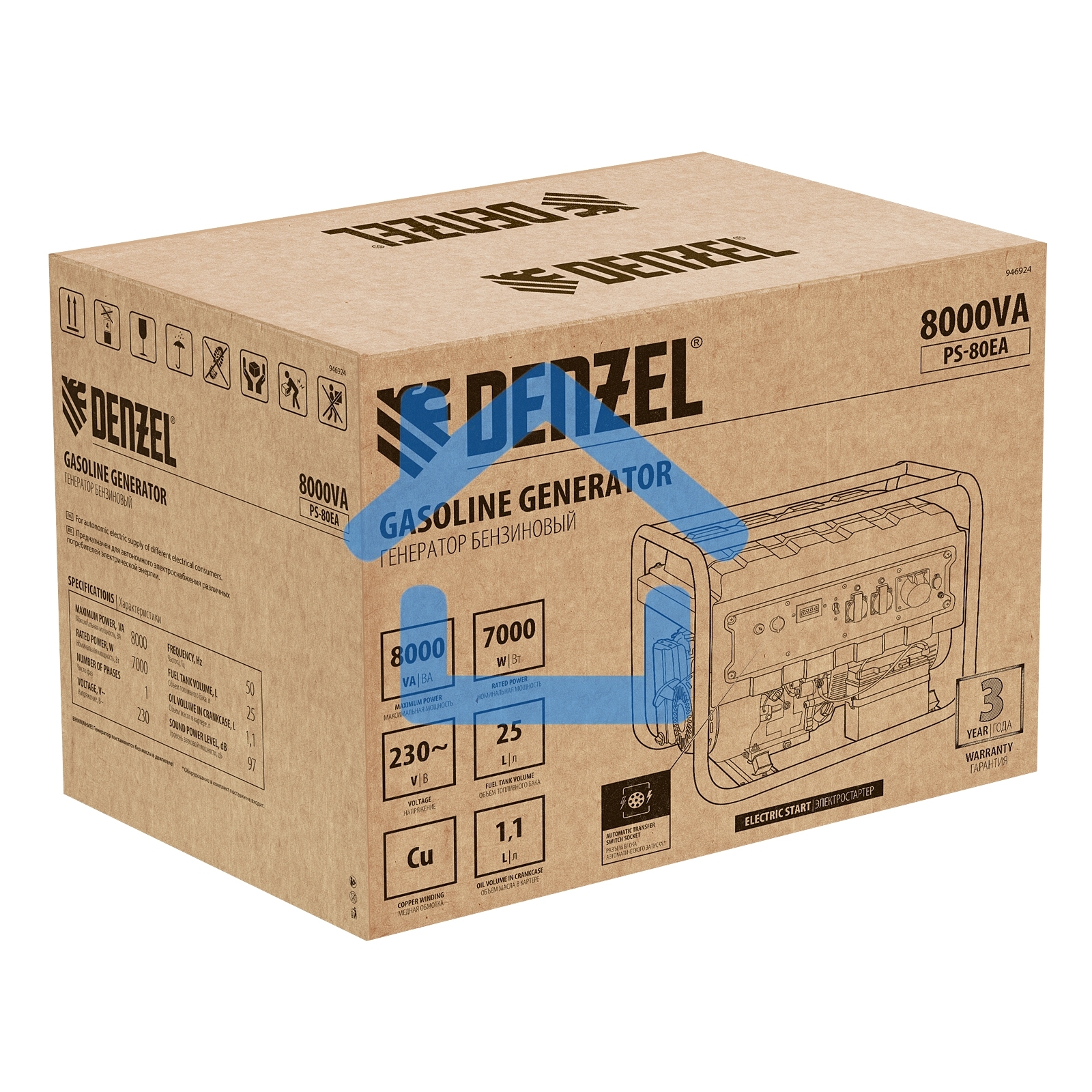 Электрогенератор бензиновый Denzel PS 80 EA, 8 кВт, 85 дБ, 90 кг