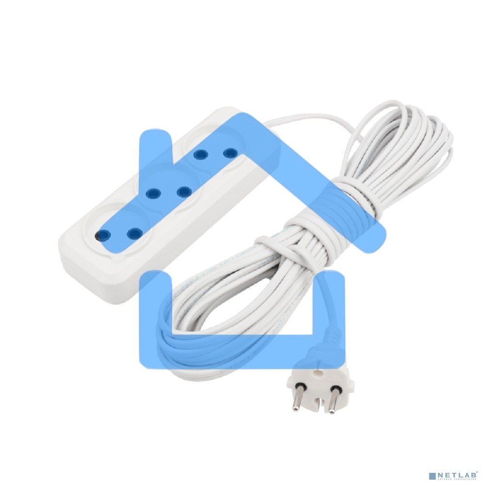 Удлинитель Rexant 3 гнезда, 10 м, 2х0.75 мм², б/з, белый (Сделано в России)