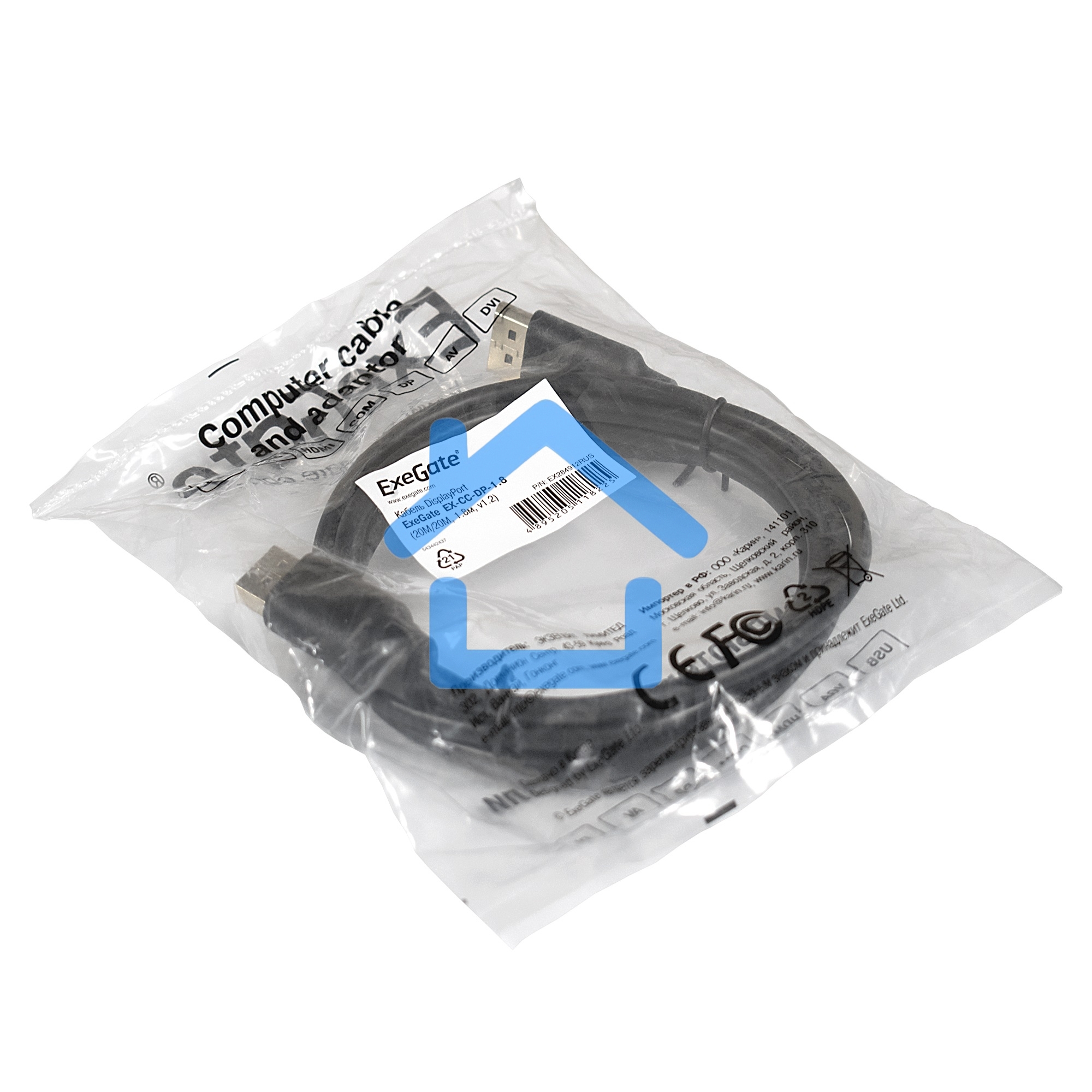 Кабель ExeGate EX284911RUS DisplayPort (20M-20M) 1.0м ExeGate <EX-CC-DP-1.0> v1.2, позол. контакты