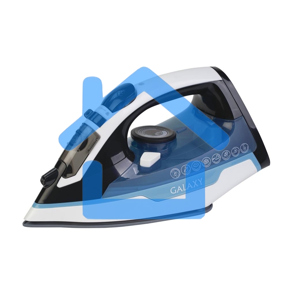 Утюг беспроводной Galaxy GL 6151, белый с голубым, паровой, 2200 Вт, функции: автоотключение, самоочистка, антикапля, антинакипь, функция увлажнения, вертикальное отпаривание, индикатор нагрева, защита от перегрева, резервуар для воды 320 мл, керамическое