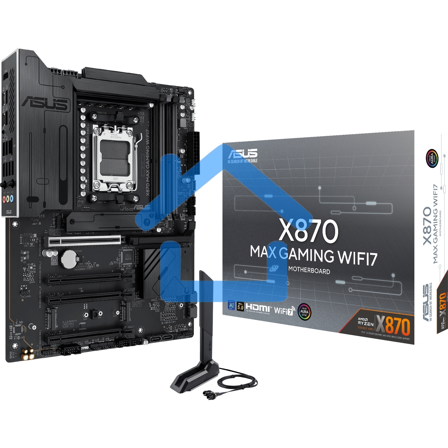 Материнская плата ASUS X870 MAX GAMING WIFI7, AM5, AMD X870, 4xDDR5, 4xSATA, 3xM.2, 1xPCIe 5.0 x16, 2xPCIe 4.0 x16, 1xPCIe x1, 1xHDMI, 2xUSB-C 40Gbps (USB4), 1xUSB-A 10Gbps, 3xUSB-A 5Gbps, 4xUSB-A 2.0, 1x2.5Gb LAN, Wi-Fi 7, Bluetooth 5.4, 3x3.5 мм, 7.1, A