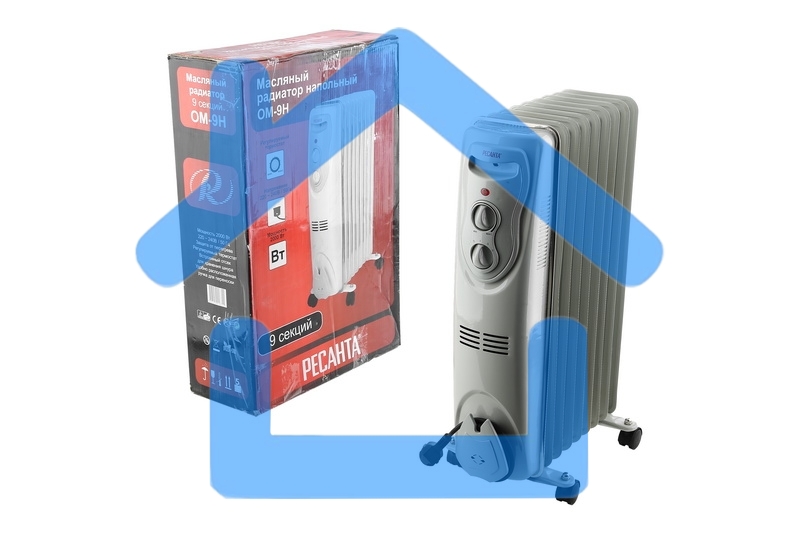 Обогреватель масляный Ресанта ОМ- 9Н (9 секций), белый, 2000 Вт, 20 м2, термостат 67/3/8