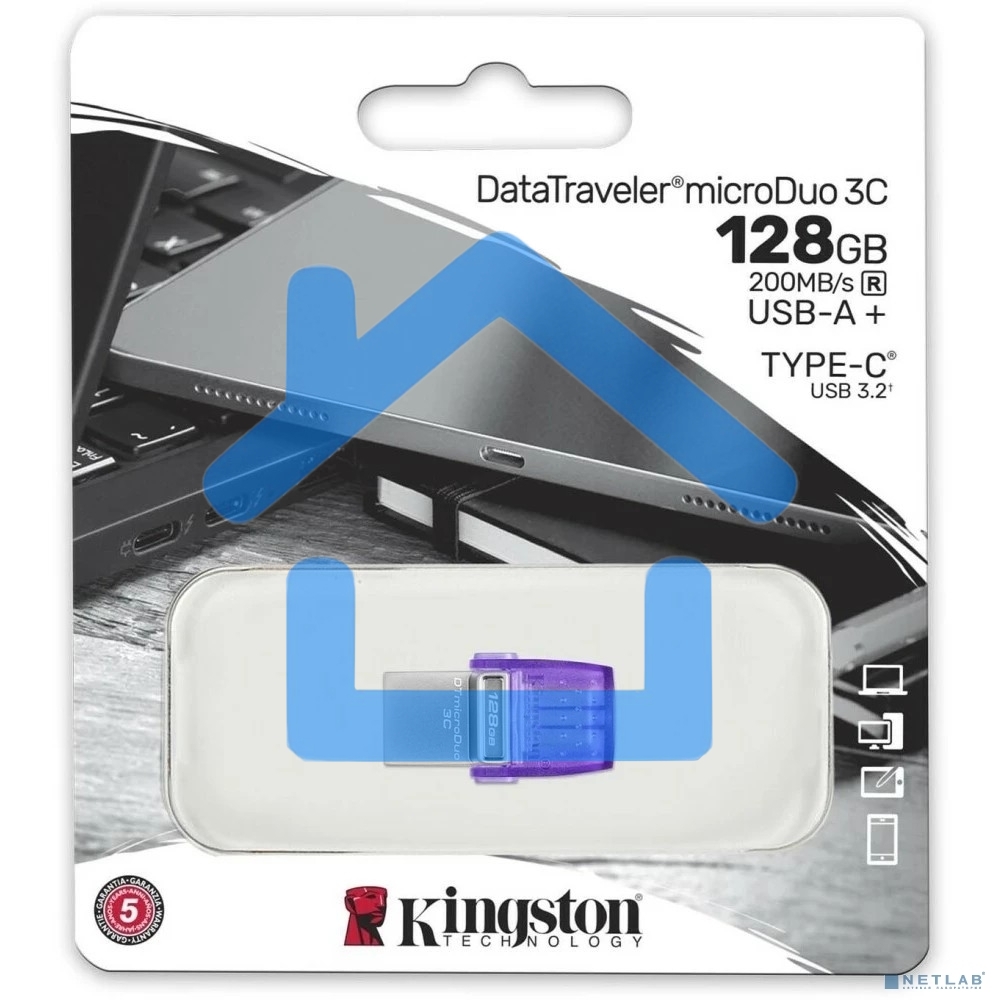 Флешка USB R/W Kingston 128Gb DataTraveler microDuo 3C DTDUO3CG3/128Gb USB3.0 фиолетовый
