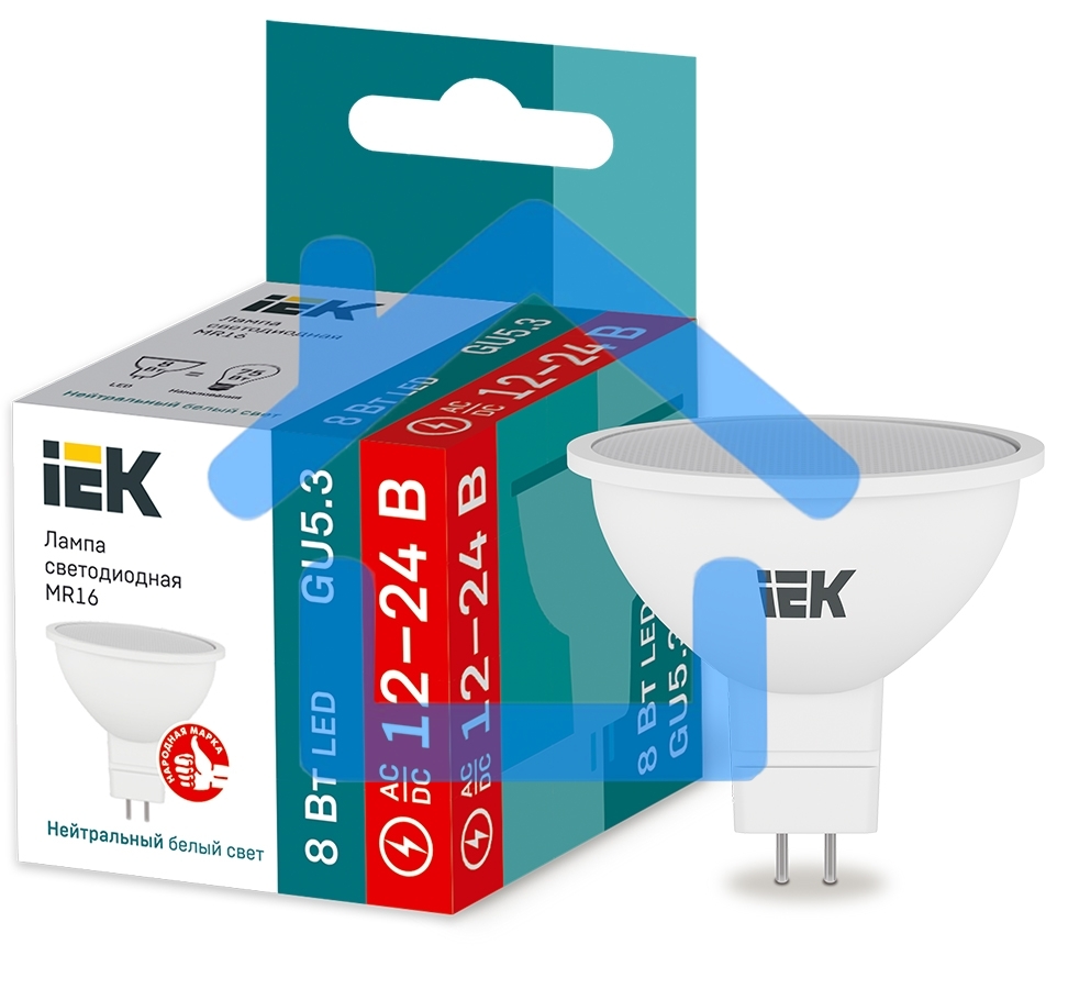 Лампа светодиодная MR16 софит 8Вт 12-24В 4000К GU5.3 (низковольтная) IEK LLE-MR16-08-12-24-40-GU5