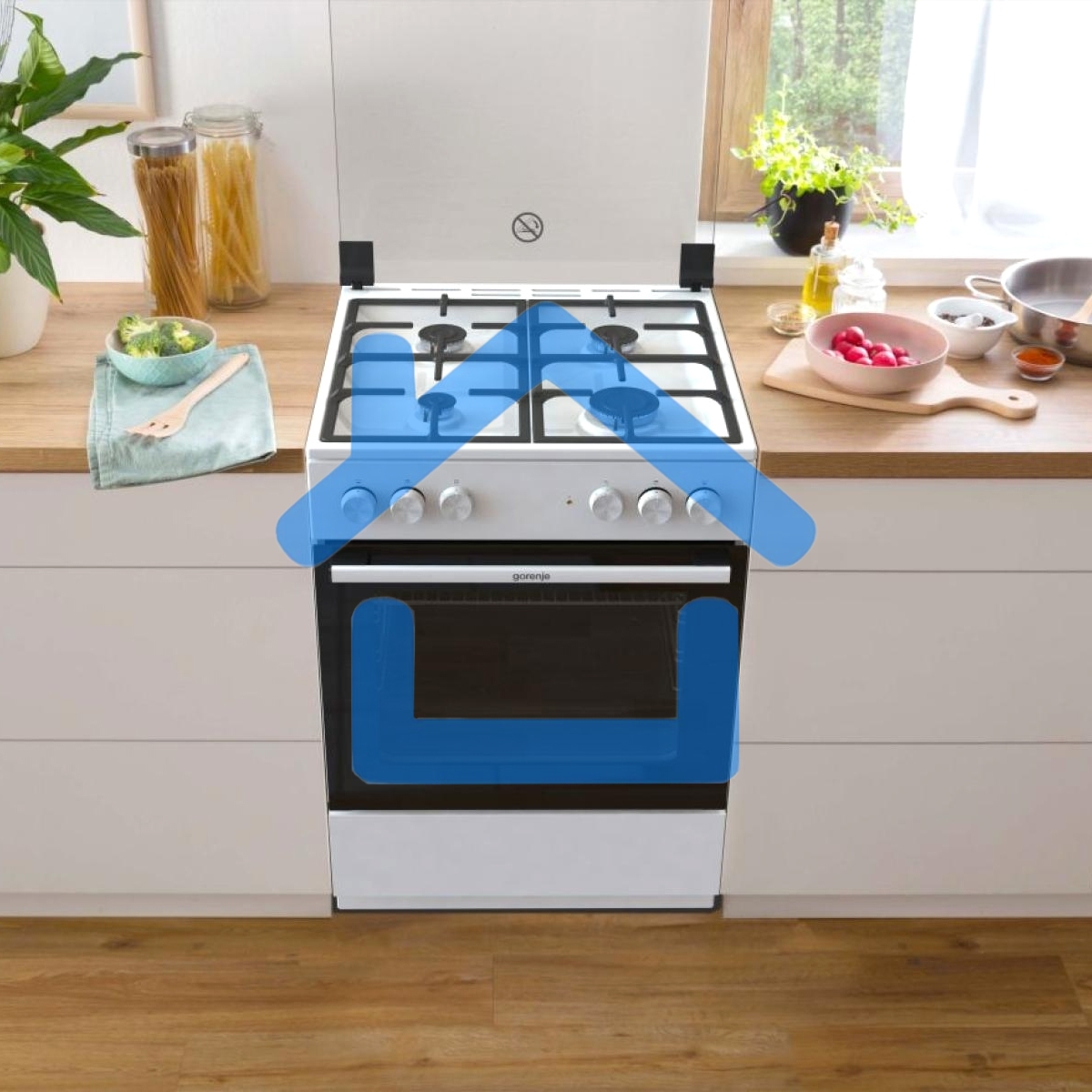 Плита комбинированная Gorenje GK6A20WF белый, конфорок 4 газовых, духовка 65 л, 60 см x 85 см x 60 см